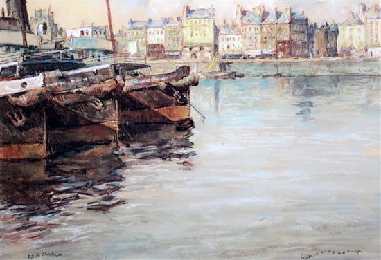 Georges Pierre Guinegault (French b.1893) Port de Cherbourg, 14.5 x 21in.